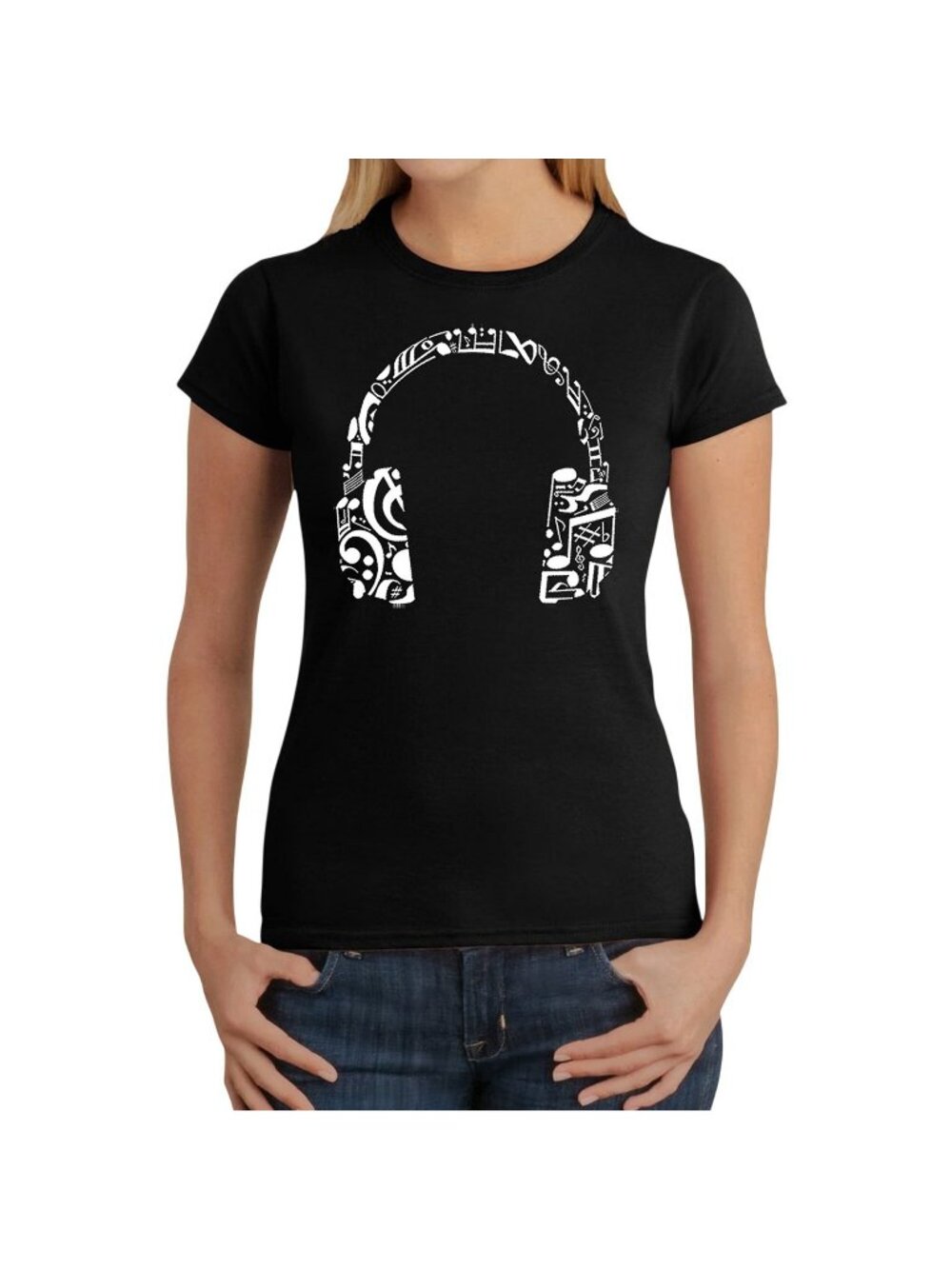 NWT La Pop Art Graphic Headphones Word Art T-Shirt 263106 Black S